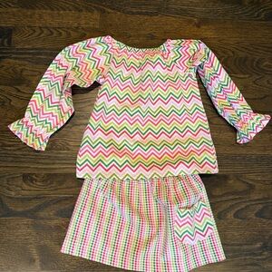 Hannah Kate Multicolor Zigzag Girls Skirt and Shirt Set